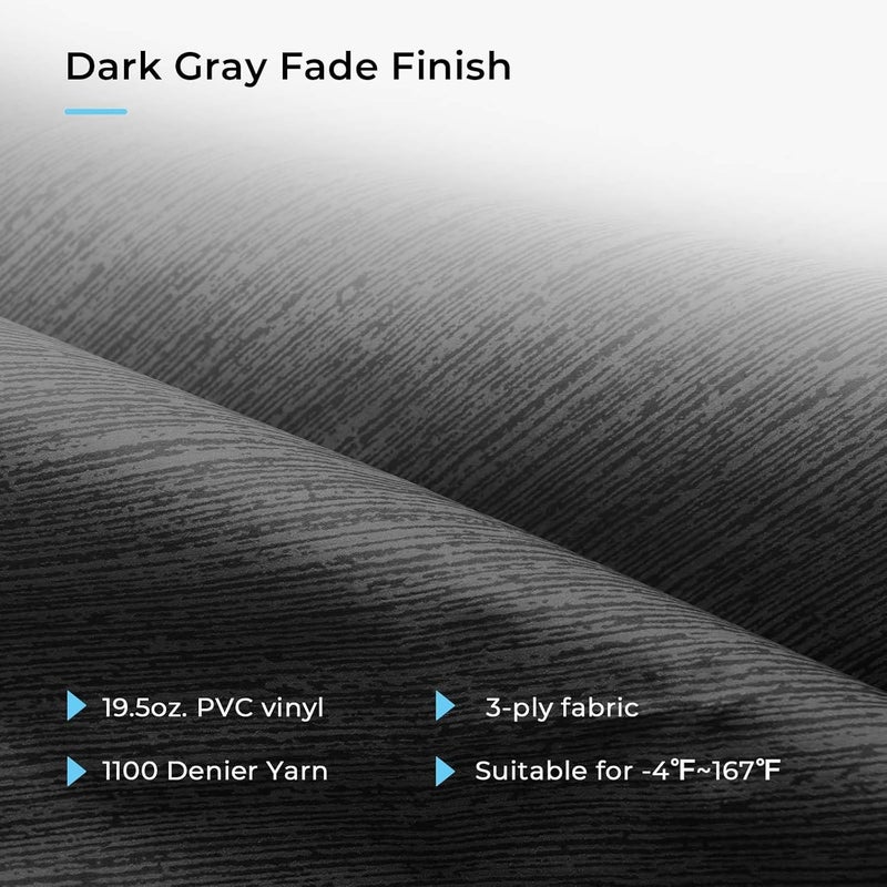 Fonzier RV Awning Fabric Replacement, 19.5oz Heavy Duty Vinyl, with Tie Down Kits & 7 Hooks & Pull Strap for Trailer Camper Awning- 10'(Fabric 9'2"), Black Gray Fade - Image 2